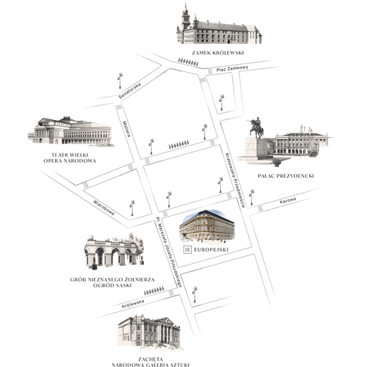 Europejski Warsaw Raffles Map Watercolor Square