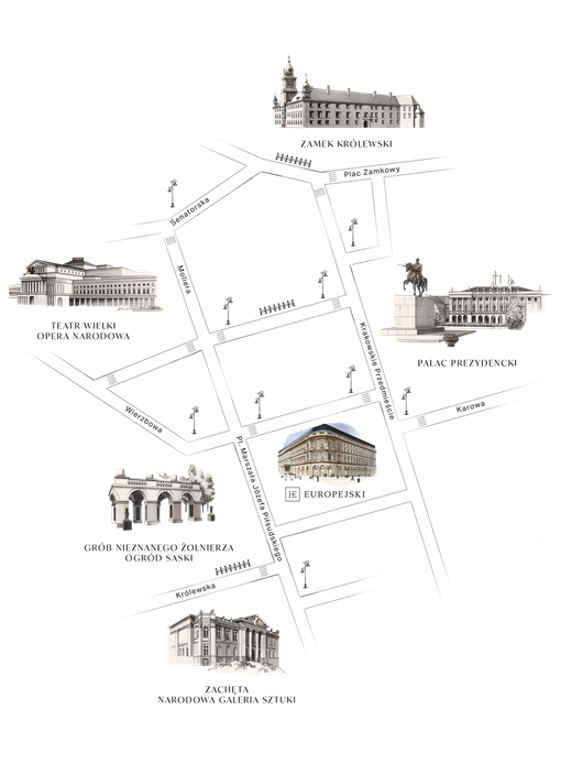 Europejski Warsaw Raffles Map Watercolor